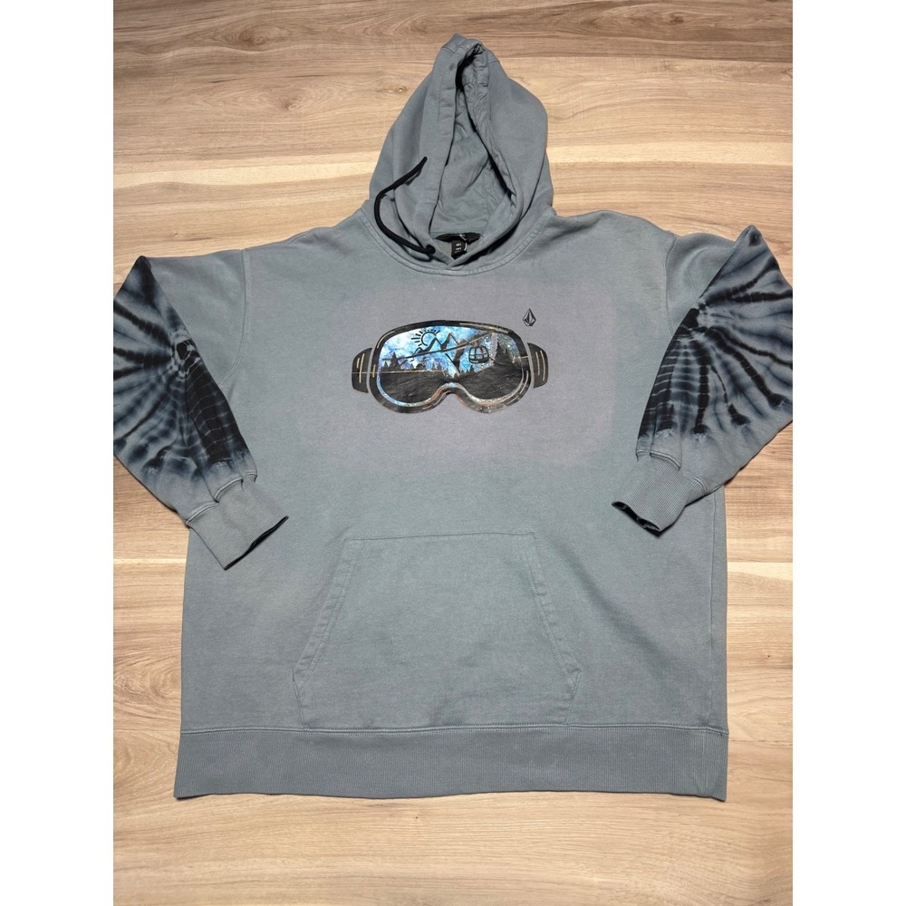Volcom Hoodie Mens Large Blue Goggle Graphic Tie Dye Sleeve Skate Snow H4152305